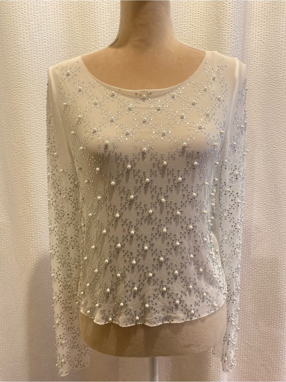 Faded Rose Off White Sheer Long-Sleeve Top